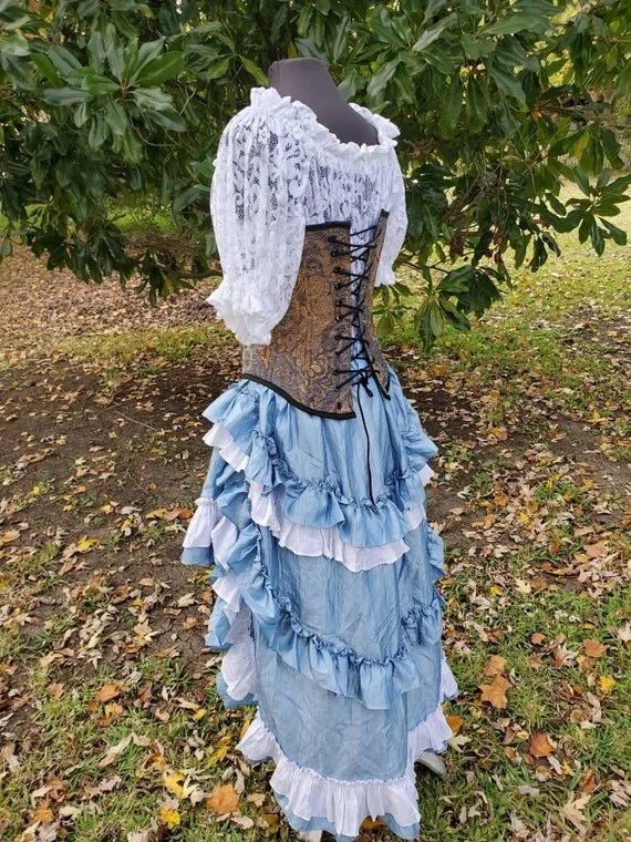 wild west corset dress Light Blue and White Wild West Skirt — Silver Leaf Costumes