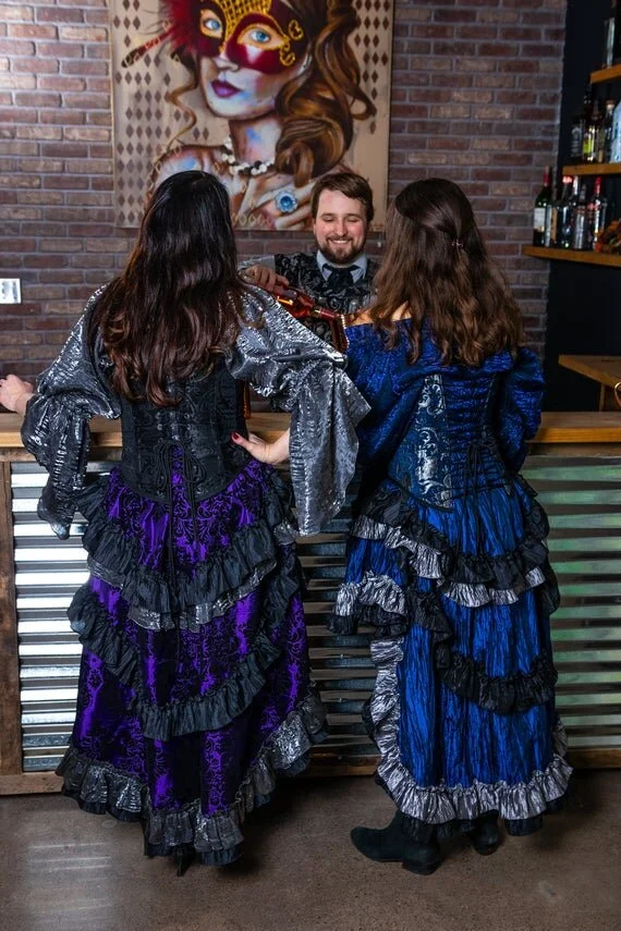 Blue and Black with Ruffles Wild West Skirt — Silver Leaf Costumes  Handmade Designer Costumes