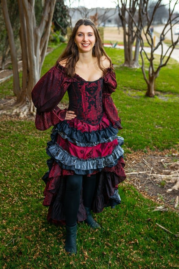 Deep Red and Black Corset Outfit — Silver Leaf Costumes