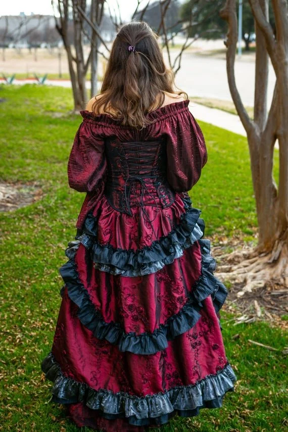 black and red renaissance dress Navy Blue Chenille Corset Dress
