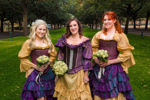 Purple and Gold Bridesmaid Dress  Silver Leaf Costumes | Handmade Designer  Costumes
