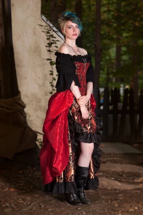 Gold and Black Steampunk Skirt Silver Leaf Costumes | Handmade Designer Costumes Gold and Black Steampunk Skirt Silver Leaf Costumes | Handmade Designer Costumes