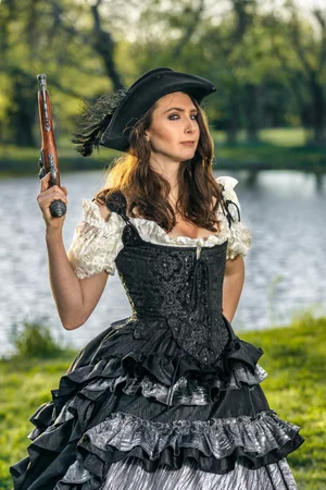 Black and Silver Pirate Bride Ballgown Dress  Silver Leaf Costumes |  Handmade Designer Costumes