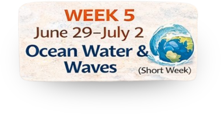 Camp Hope Week 5 will be held from June 29 - July 2 our theme for the week will be Ocean Water & Waves