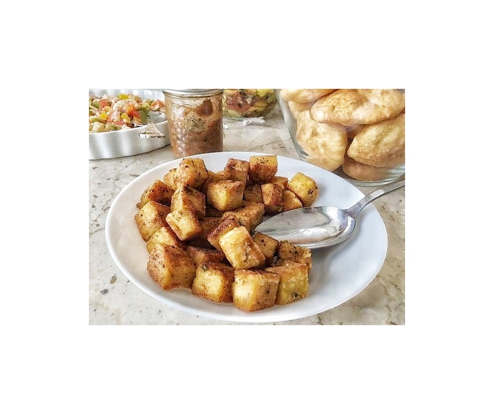 Above: Fried chickpea flour tofu; this is an awesome dish to serve at a brunch or gathering.