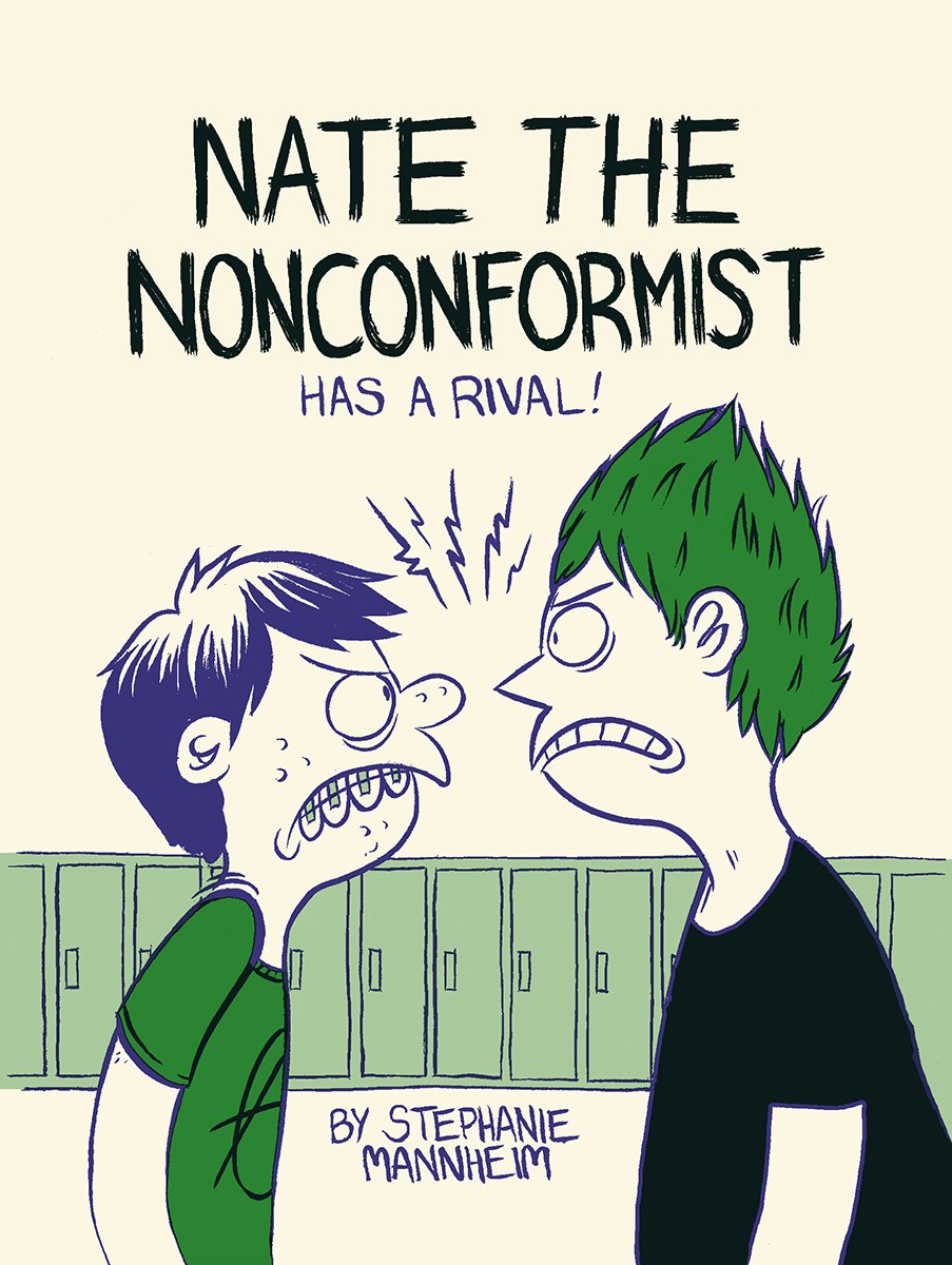 "Nate the Nonconformist Has a Rival!" risograph comic by Stephanie Mannheim