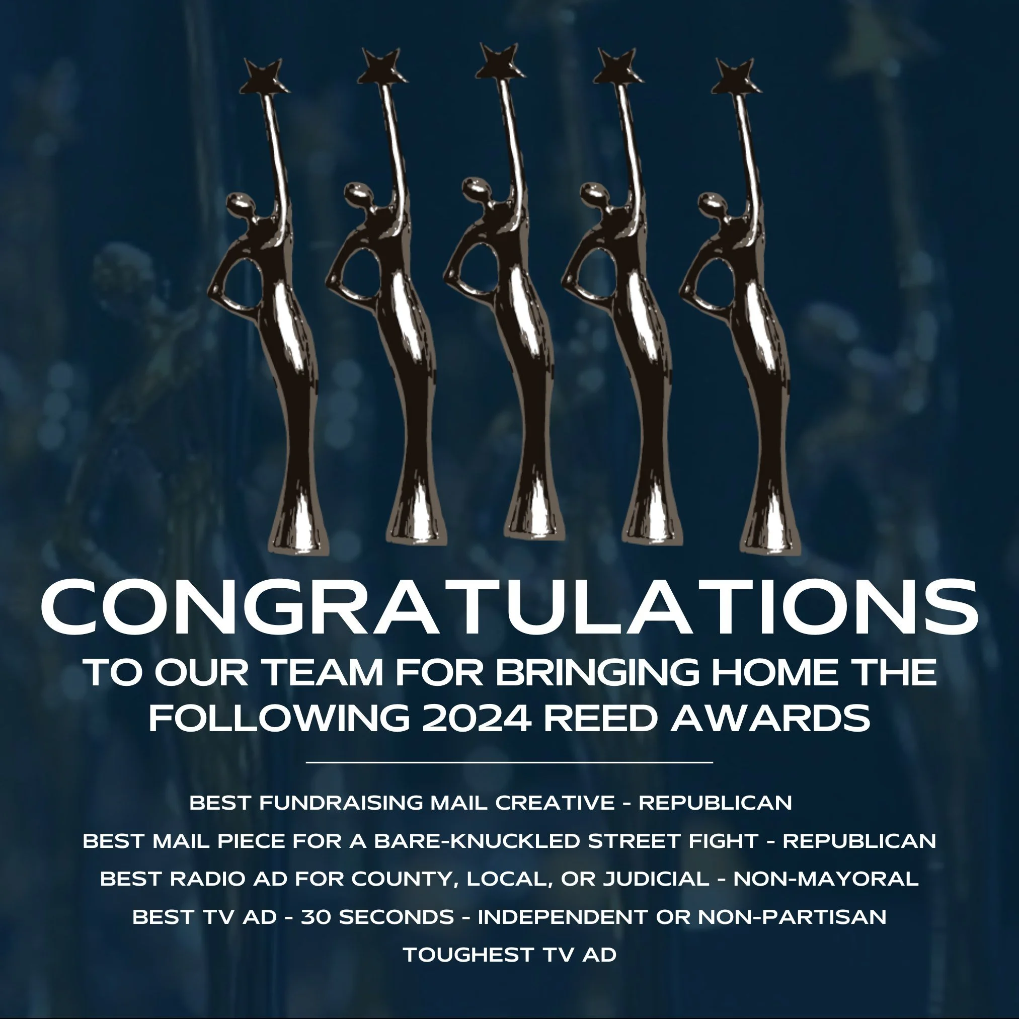 Buisson Creative was honored with 5 prestigious Reed Awards for our work during the 2023 political cycle. Our team's creative for Chief Keith Conley, Senator Pat Connick, Councilwoman Arita Bohannan, and Lt. Governor Billy Nungesser earned rave revie