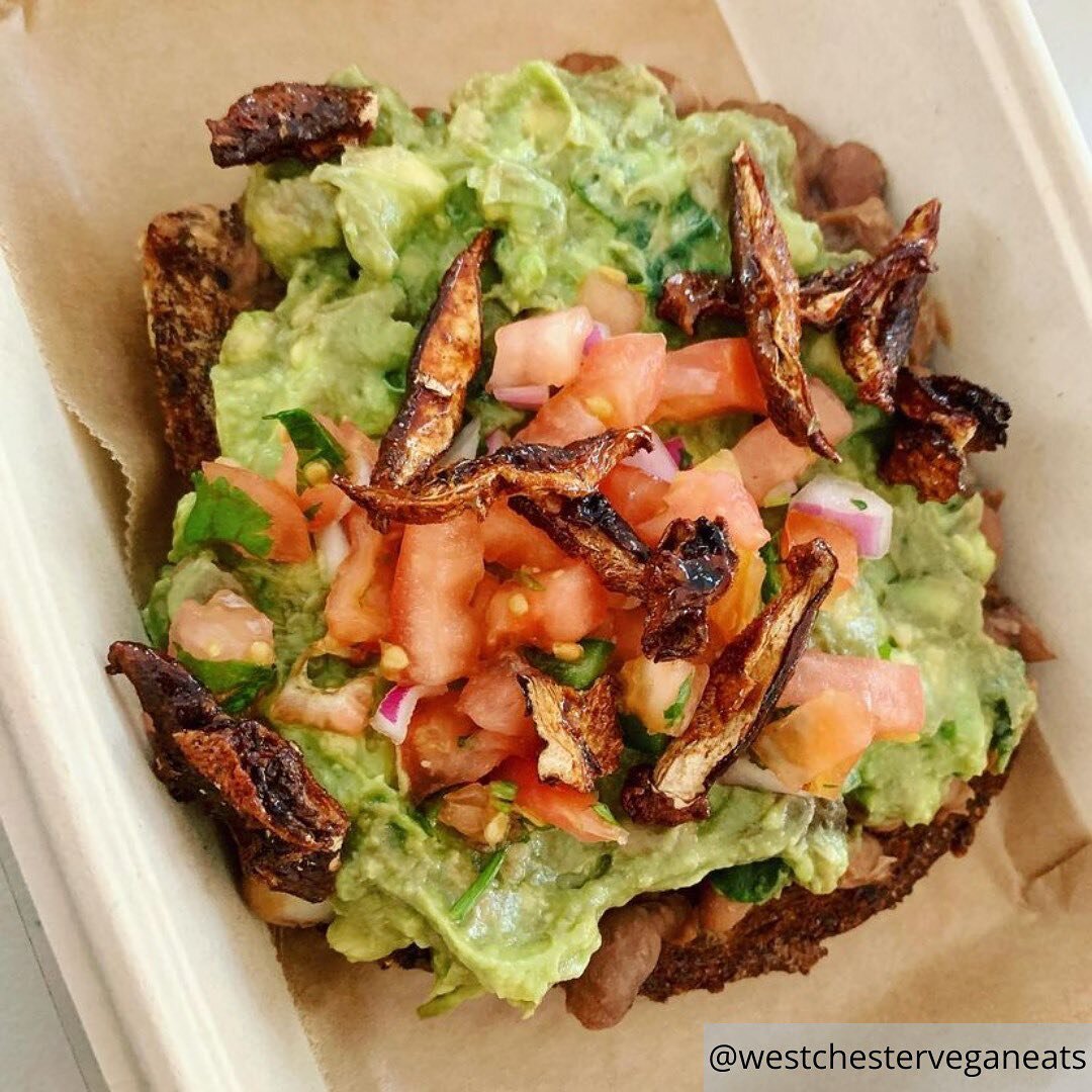 Our avocado toast with shiitake bacon, guacamole and fresh house pico do gallo is lookin&rsquo; tasty! @westchesterveganeats takes the best shots!