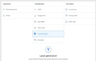 Select Lead Generation from the objective screen.