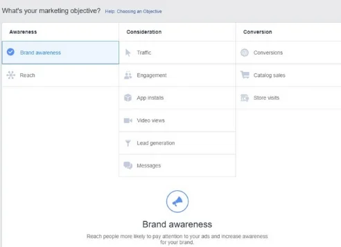 Here’s where the Brand Awareness objective lives.