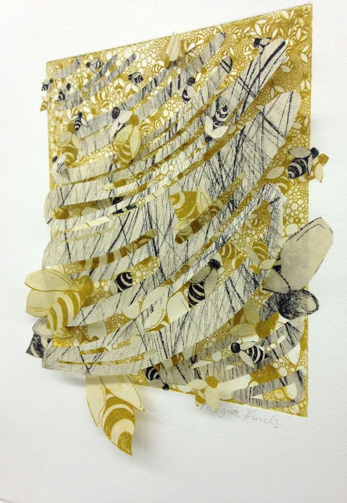Bee Hive 9" x 12" x 2" Intaglio, hand cut paper SOLD