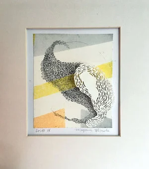 Drift XIX Monotype, copper etching, hand cut paper 8" x 10" x 2" SOLD