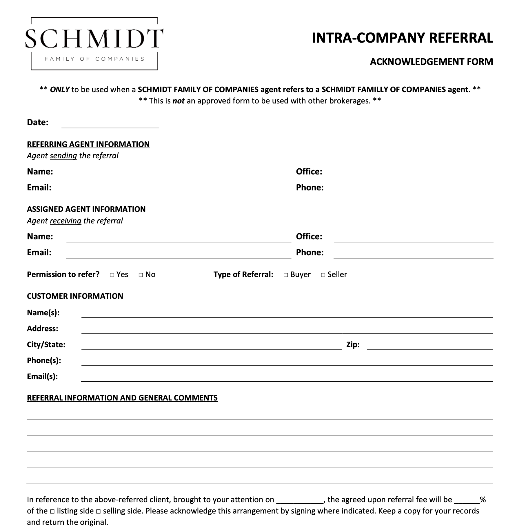 Intra Company Referral Form