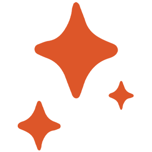 Three orange stars of different sizes on a black background.