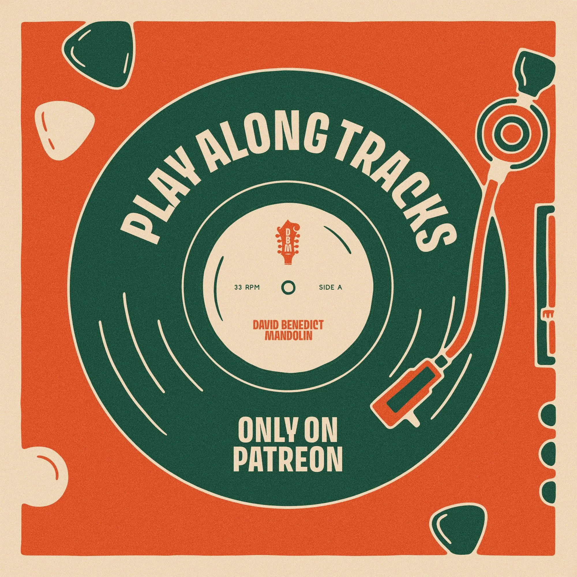 Vintage-style graphic featuring a record player and guitar, with text indicating Patreon support only.