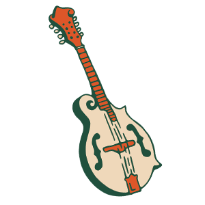 Illustration of a white and orange mandolin with a black background.