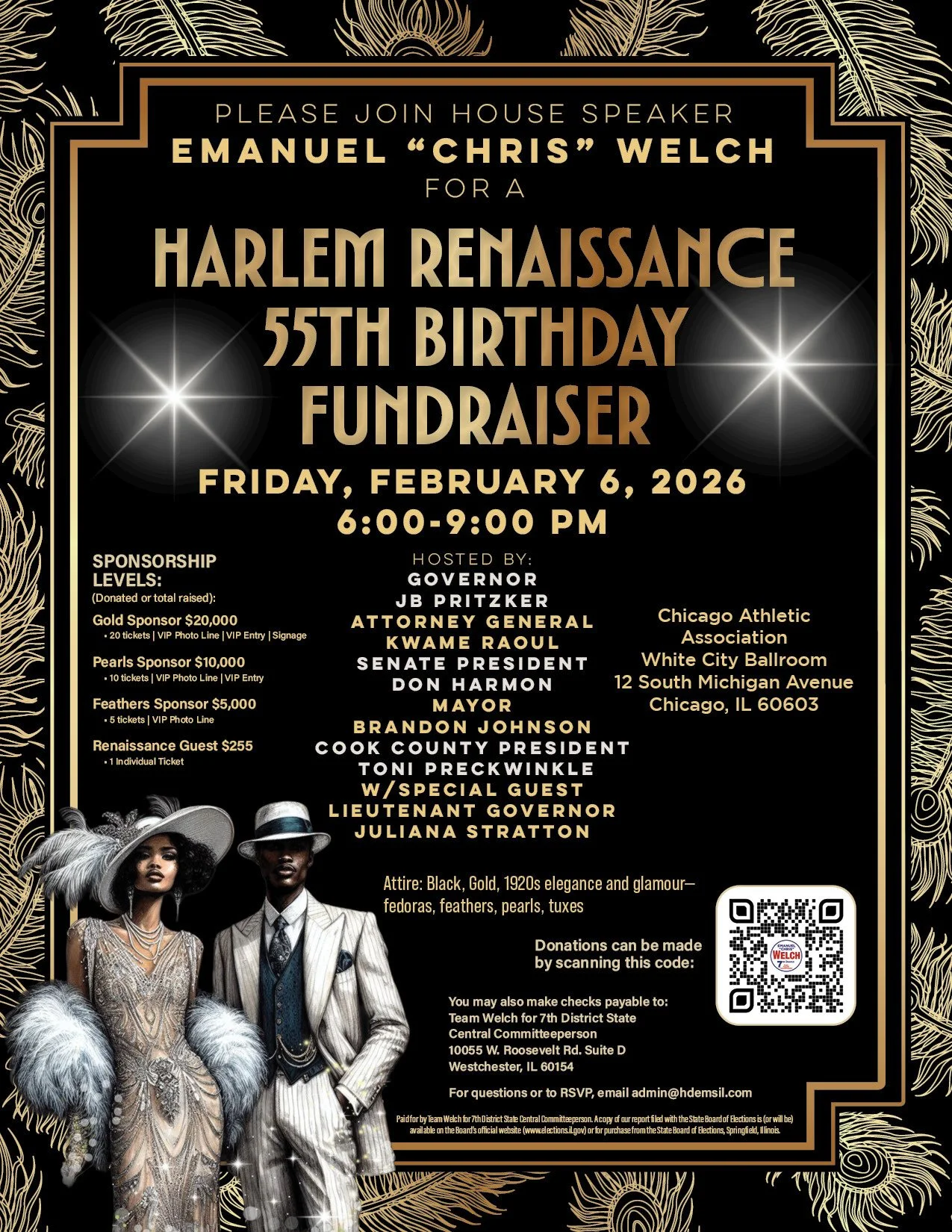 Illinois Democratic Leaders to Host House Speaker Emanuel “Chris” Welch’s State Central Fundraiser and 55th Birthday Celebration