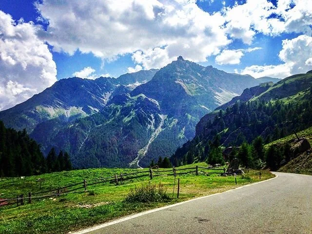 Venturing into the mountains that dominate our horizon is always an enjoyable outing.  I took this photo on the road to Colle dell&rsquo;Agnello, which sits on the Italian/French border.  Riding up from the town of Saluzzo the road passes through som