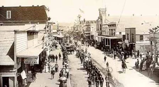 PARADE ON PACIFIC AVENUE, SOMETIME DURING THE 1880’S.