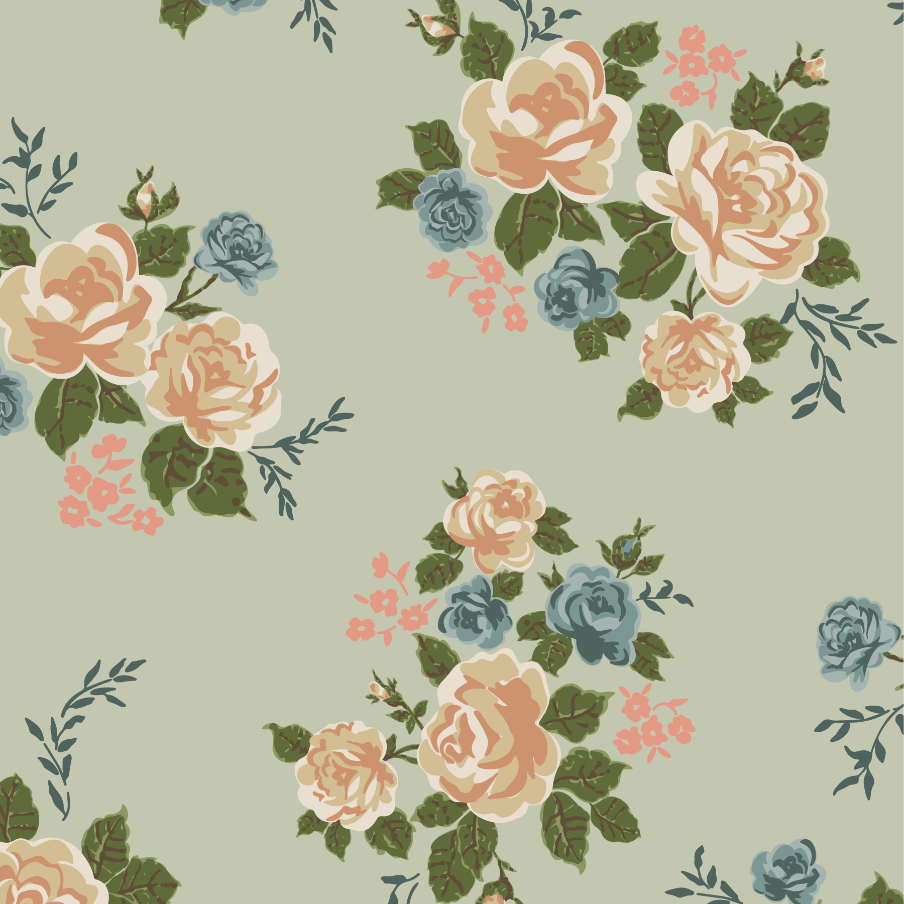 Where Roses Gather vintage clustered floral pattern from the Where Roses Live collection by rePaperedShop.