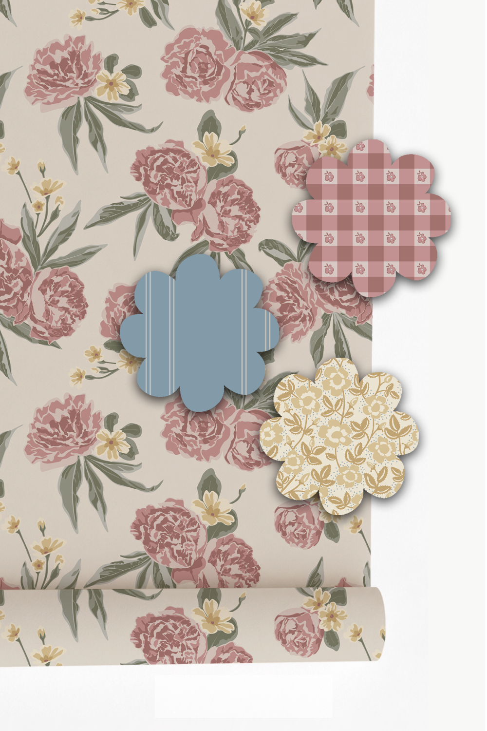 Large romantic floral paired with smaller coordinating prints from the Heirloom Bloom collection