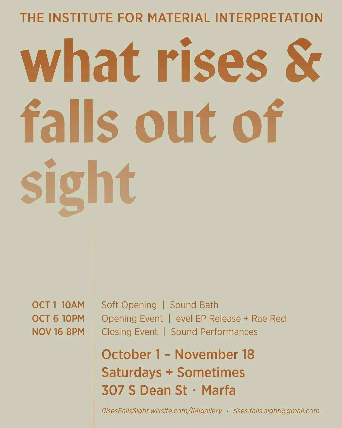 what rises &amp; falls out of sight

with work by
@johanna.palmieri
@palmetto_breath
@palmetto_darlin
@evel_sound
@very_conspicuous
@eureka_draw
@ma.teri.al
@i.mo.you
@will_fm

and i&rsquo;ll be showing new textile pieces dyed with trees from my back