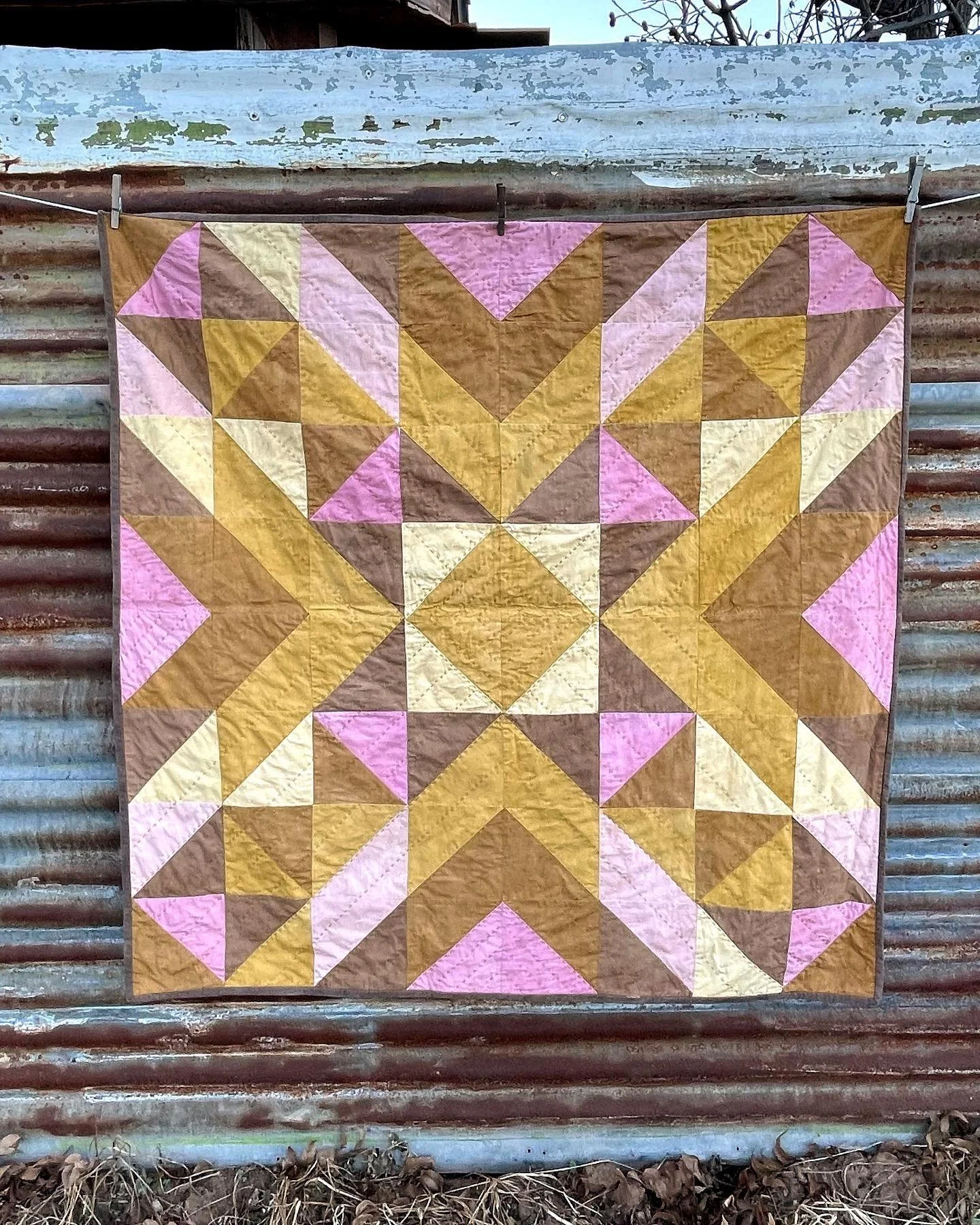 a backyard quilt for marigold

vintage cotton linens dyed with marigold flowers, pecan leaves, and cochineal insects from my yard in alpine