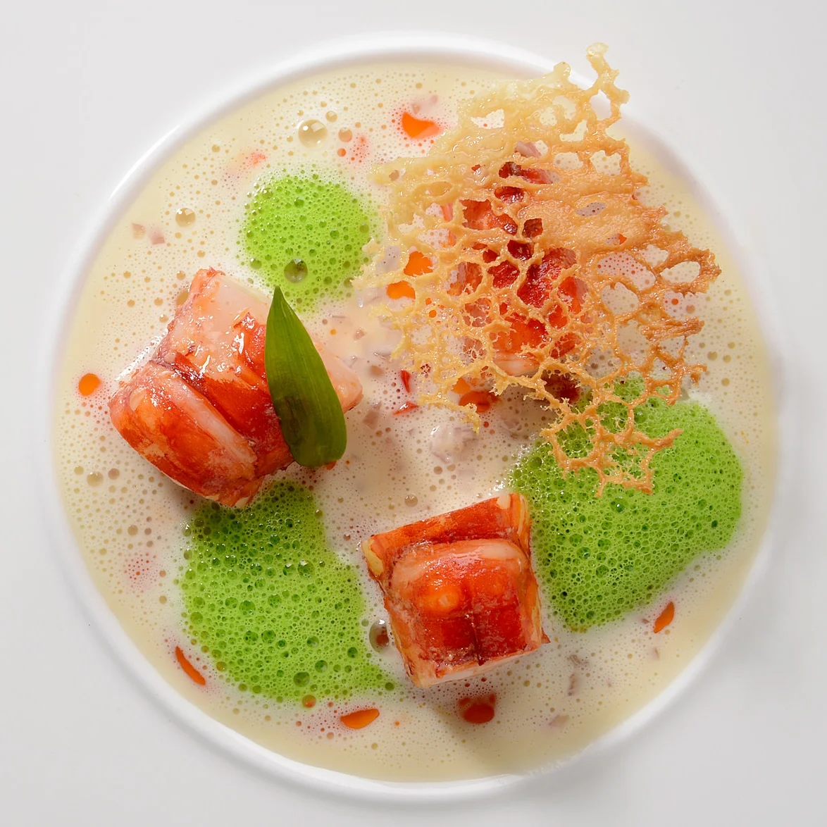 Scarlet prawn foraged wild garlic, butter sauce