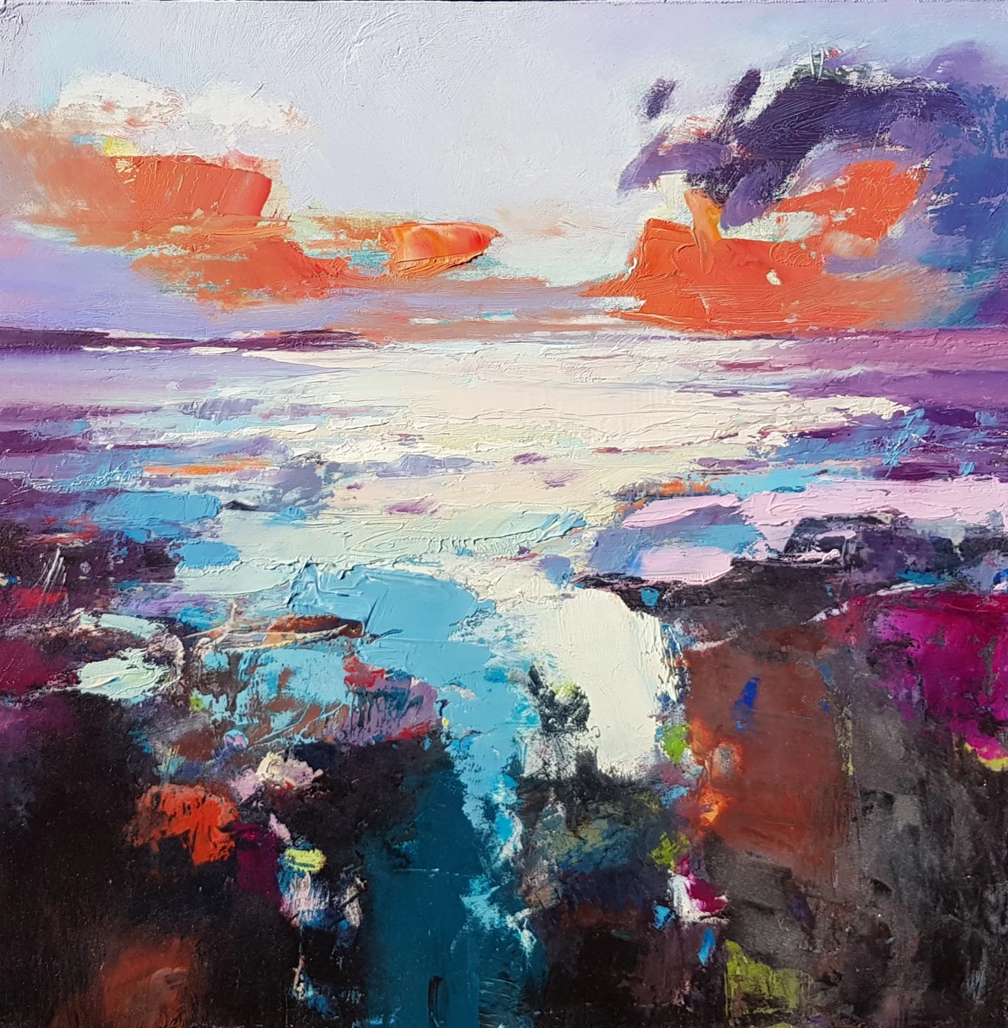 IMAGE CREDIT: Rockpool Sunset by Andrew Kinmont MAFA, ARBA 16” x 16” oil