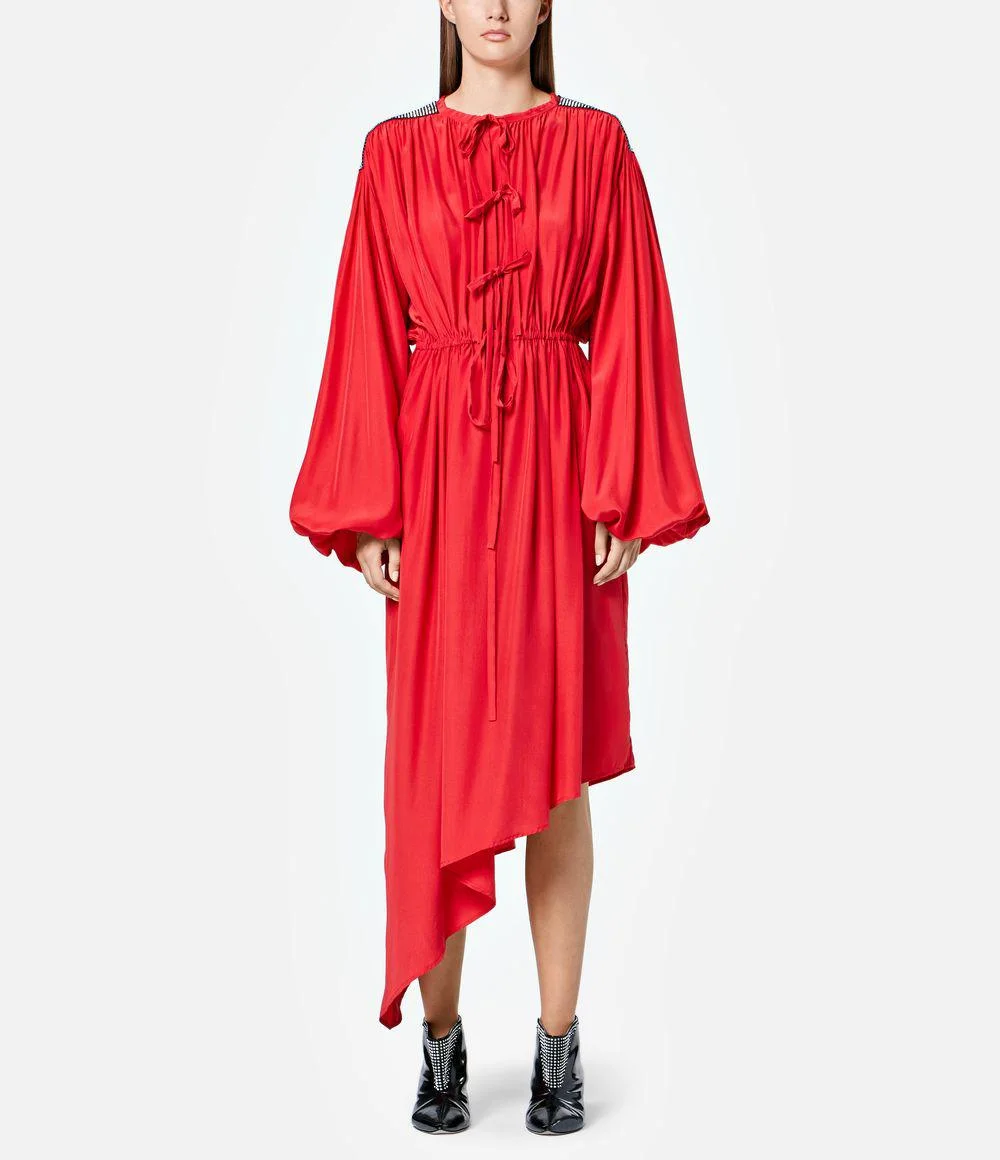 Red Embellished Crepe de Chine Dress