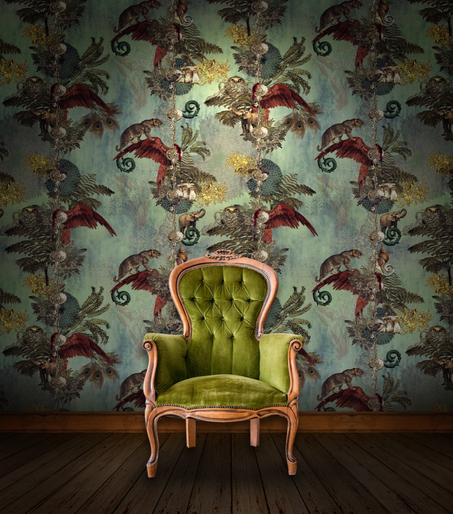    Jungle Paradise Wallpaper – Cardamom by Santorus  ,  £275,  www.limelace.co.uk  