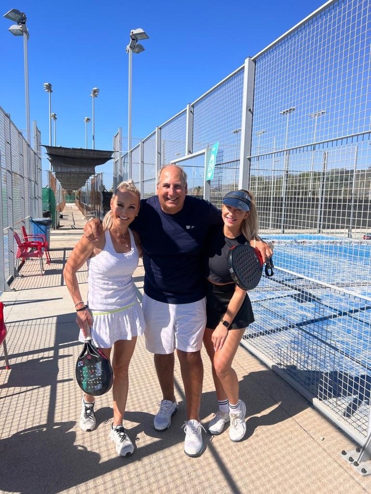 Charlie Linas and I in Malaga with our padel coach Luis Mediero who is the President and CEO of RPP Register of Padel Professionals and International Padel coach.JPG