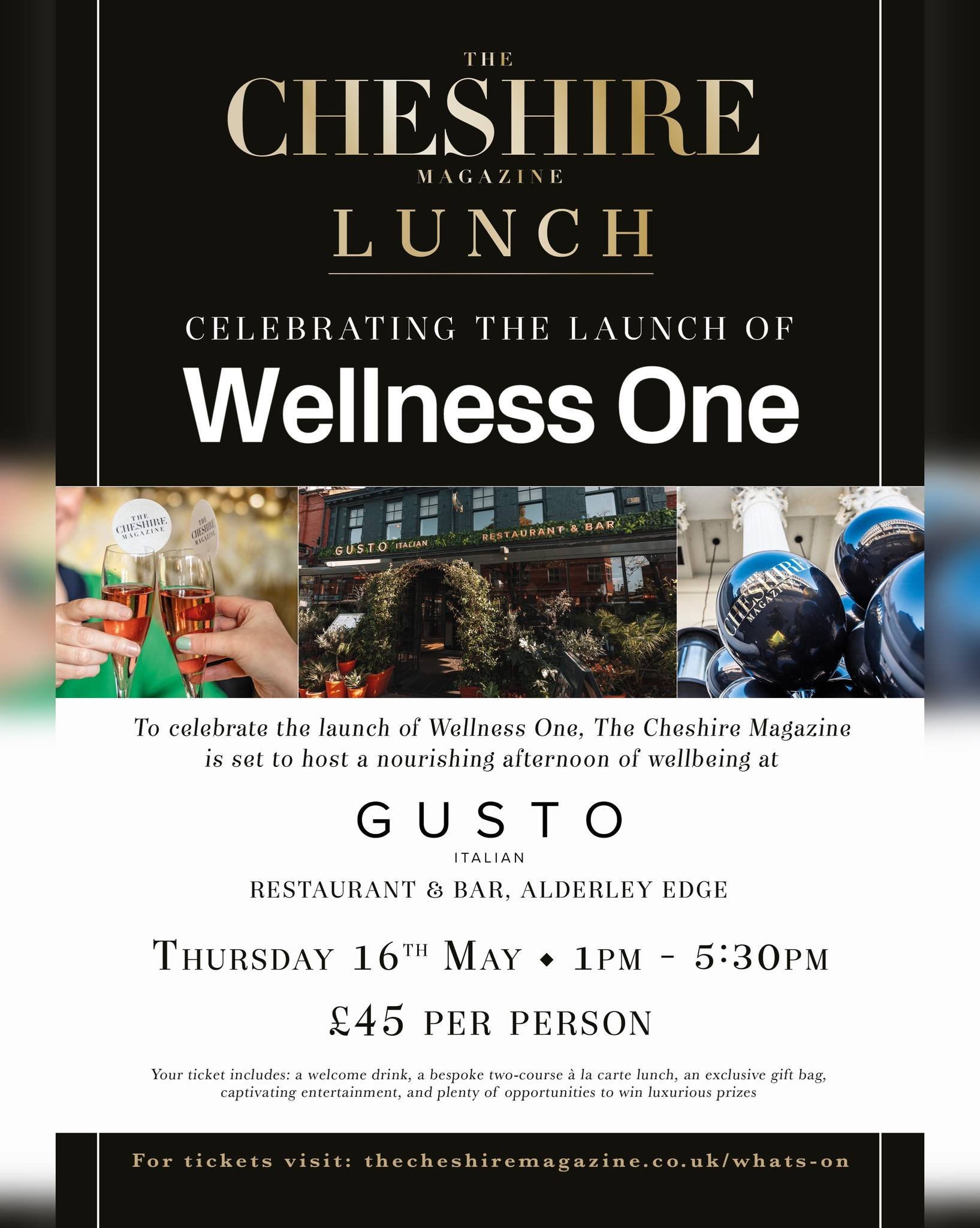 💛 THE CHESHIRE MAGAZINE LUNCH - CELEBRATING THE LAUNCH OF WELLNESS ONE, AT GUSTO IN ALDERLEY EDGE 
💛

To celebrate the launch of @wellnessonegroup, The Cheshire Magazine is set to host a nourishing afternoon of wellbeing at @gustorestaurants in Ald