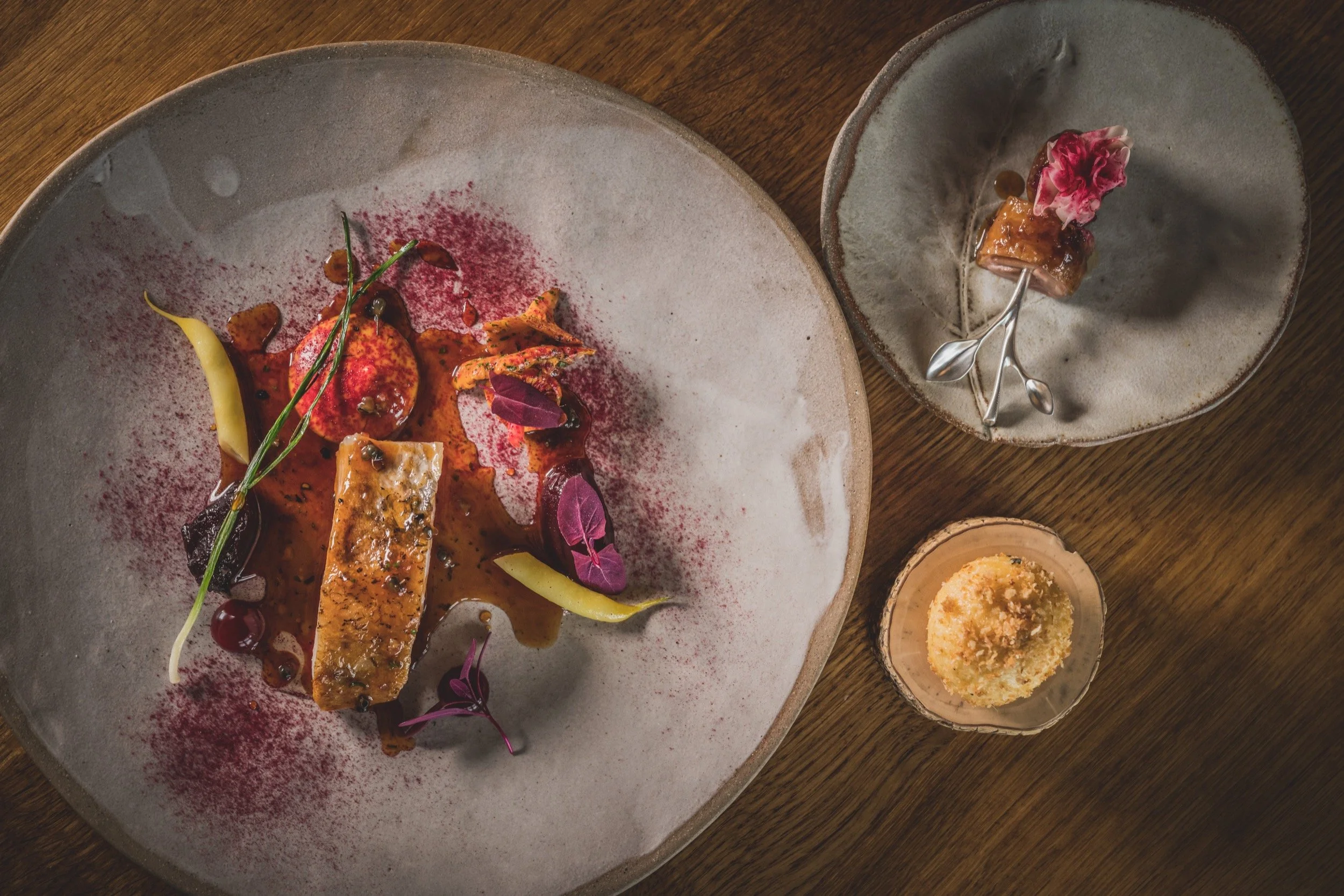 Moor Hall_Guinea hen, girolle, sweetcorn and beans ragout and whey onion, liver and truffle_Credit_ Moor Hall_.jpg