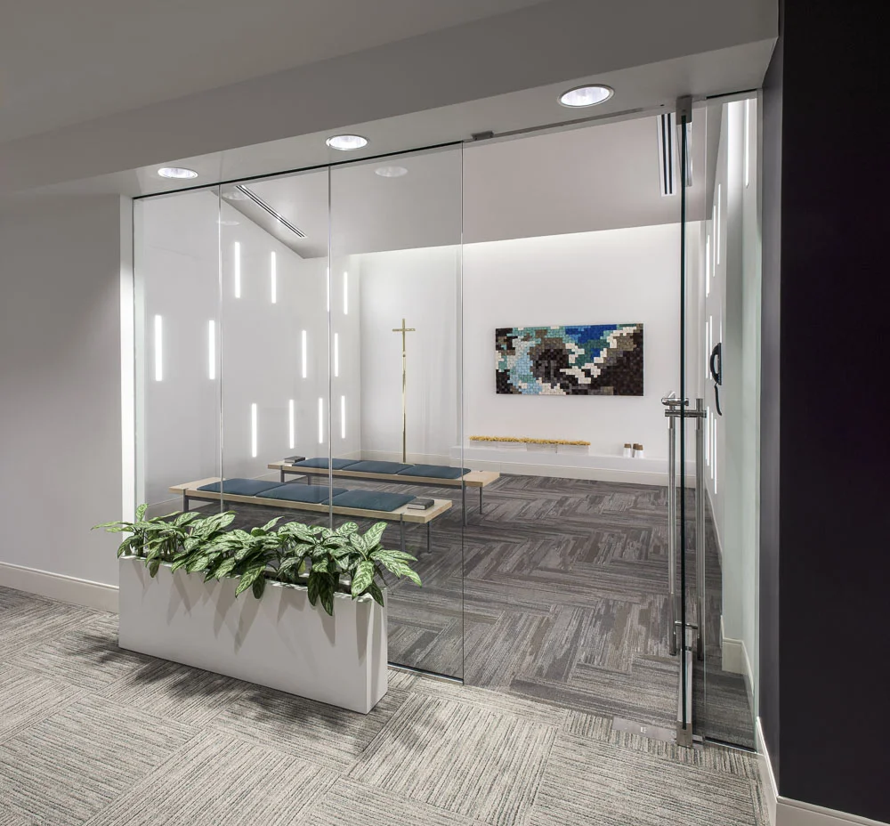 An intimate chapel supports the residents and their families.