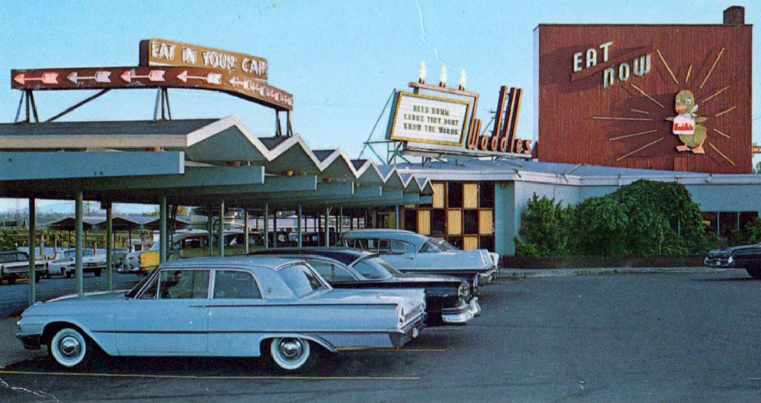 An old postcard from Waddle’s Coffee Shop in Portland, Oregon, from an article by Chris Alm.