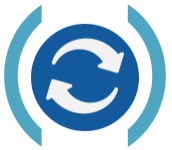 Circular refresh or synchronization icon with arrows inside a blue circle