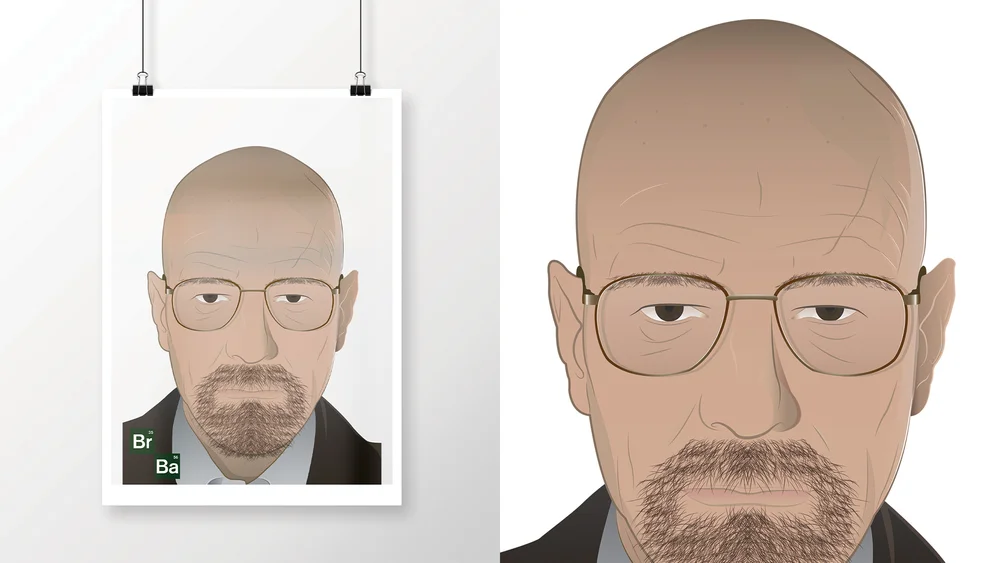 Illustrated portrait of Bryan Cranston as Walter White