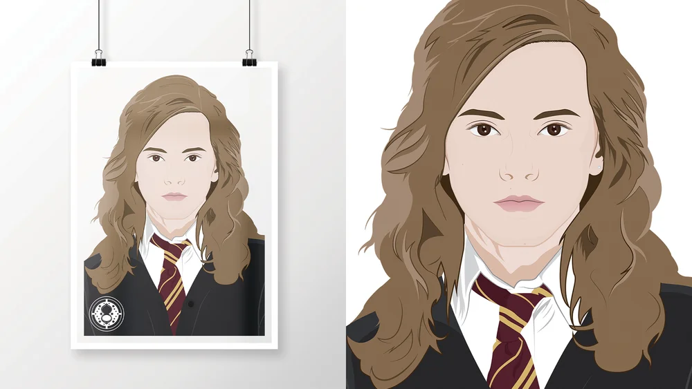 Illustrated portrait of Emma Watson as Hermione Granger