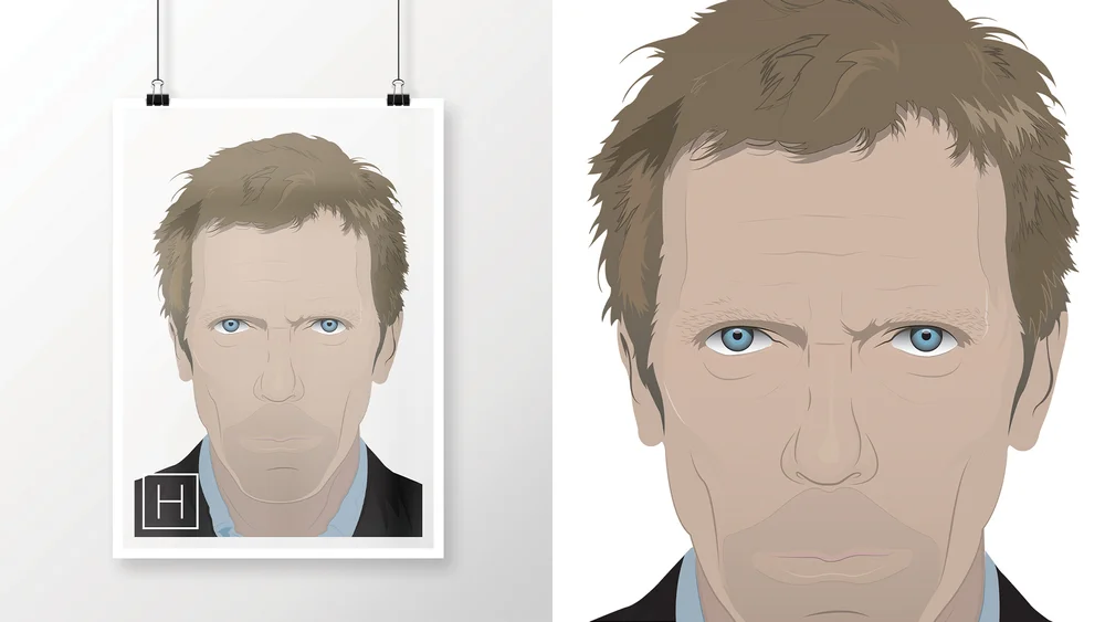 Illustrated portrait of Hugh Laurie as Gregory House
