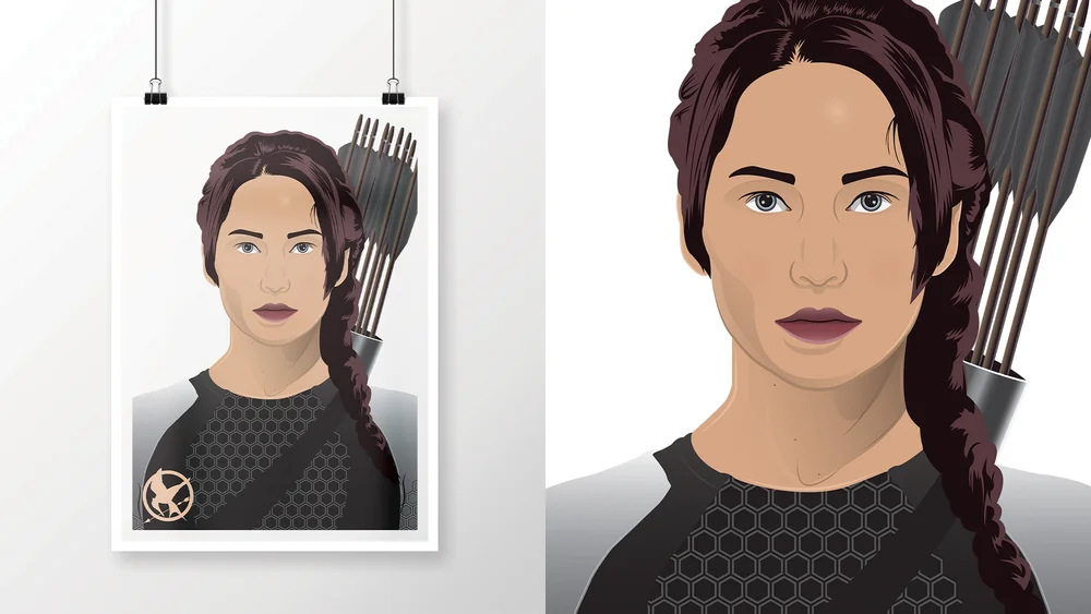 Illustrated portrait of Jennifer Lawrence as Katniss Everdeen