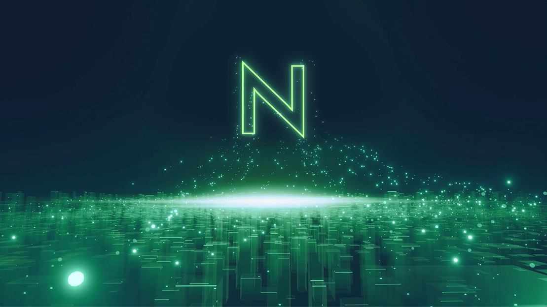 Frame: glowing N data landscape