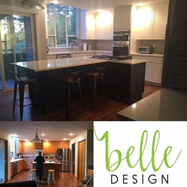 North Bend kitchen update. Painted existing cabinets, installed new kitchen island to better utilize space, new counter, tile backsplash and appliances. Worked with this client on achieving their goals within their budget.