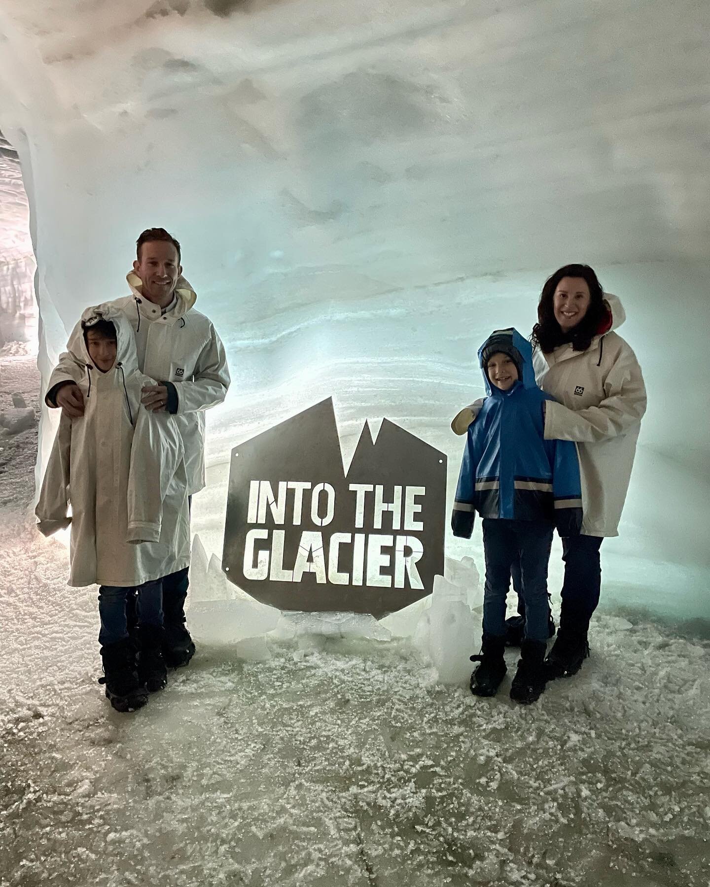 Today we went inside a glacier, saw a waterfall and some geysers, stood in front of the North American tectonic plate, visited the spot where the Republic of Iceland began, and just generally enjoyed the beauty of this country. Yes, we are tired. 🇮?