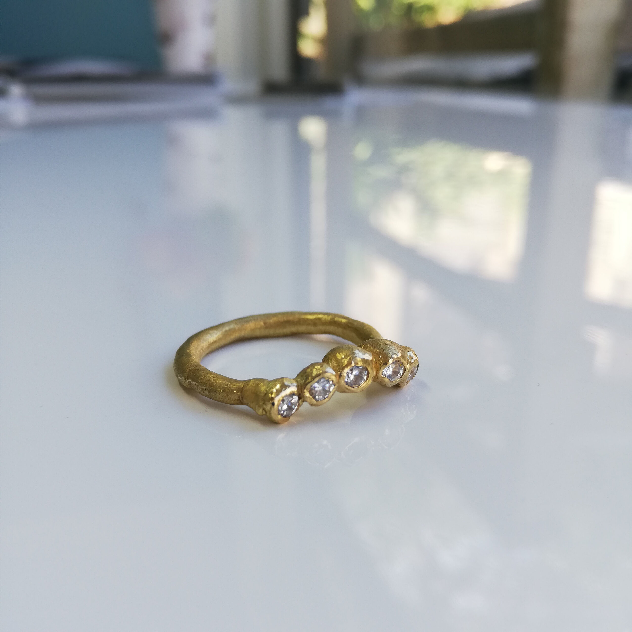 18kt yellow gold 5 white diamond wedding ring TJATJ.jpg