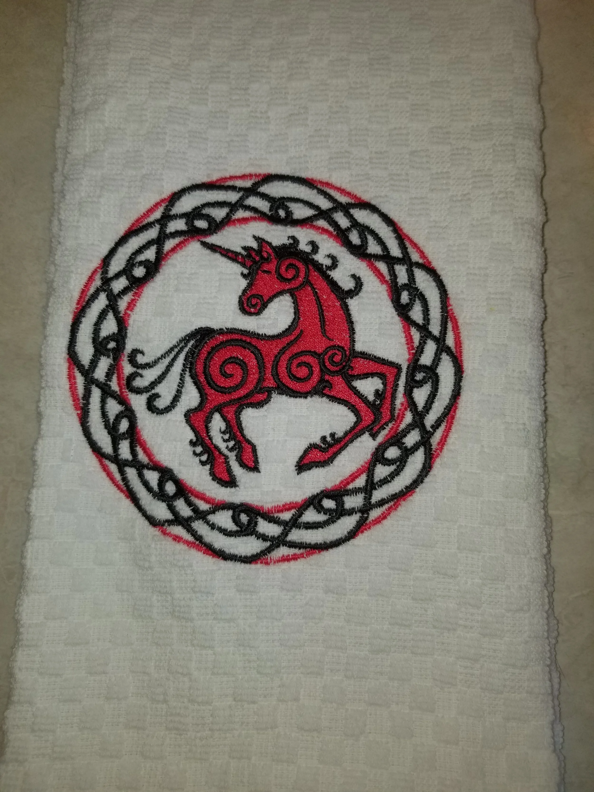 Waffle Towel - Celtic Unicorn Red