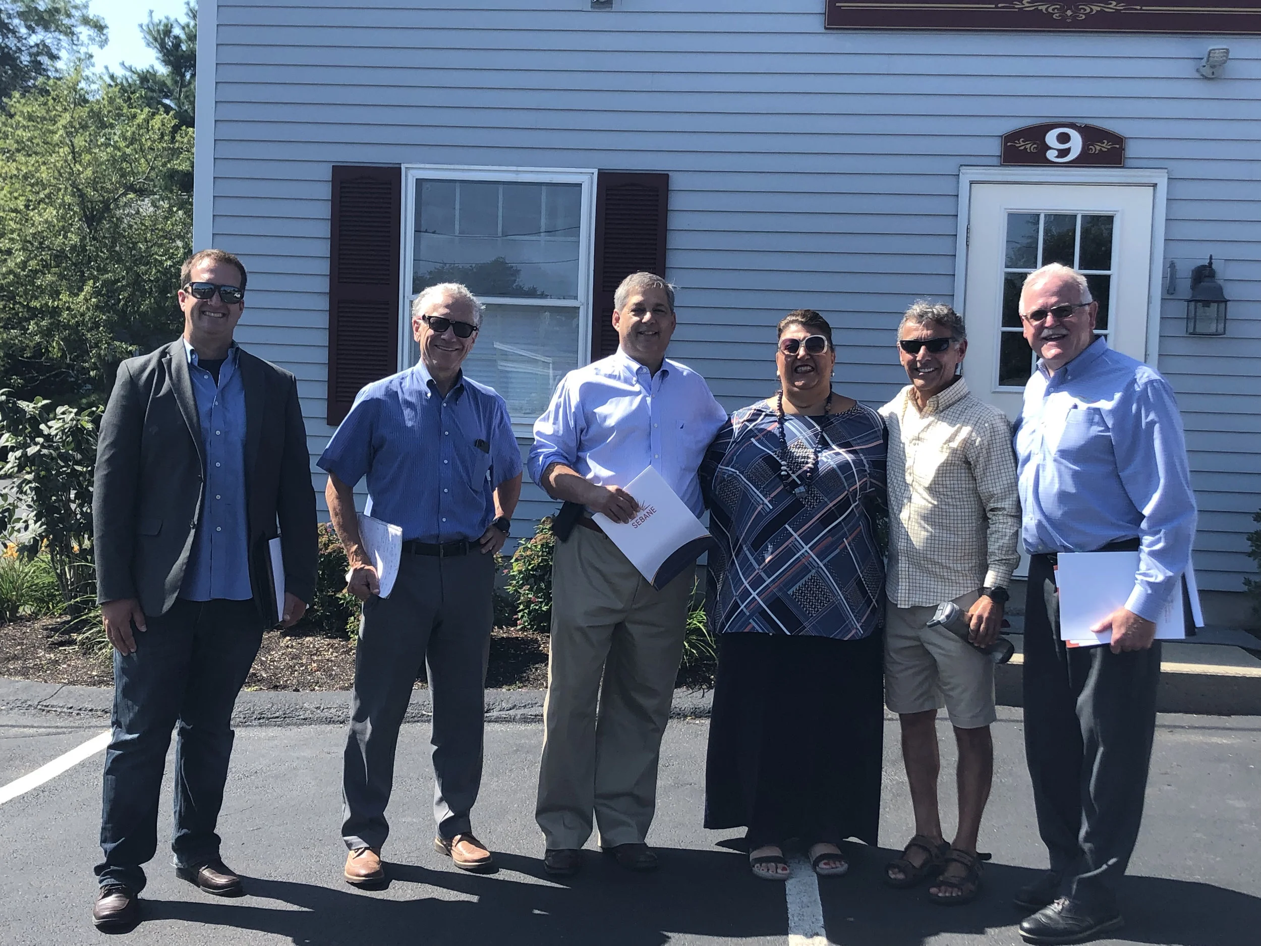 Pictured left to right: James Mazer, ReVision Energy; Eric Krathwohl, SEBANE; Senator Bruce Tarr; Mayor of Gloucester Sefatia Romeo Theken; Peter Vadala, property owner; Tim Sanborn, Cazeault Solar & Home