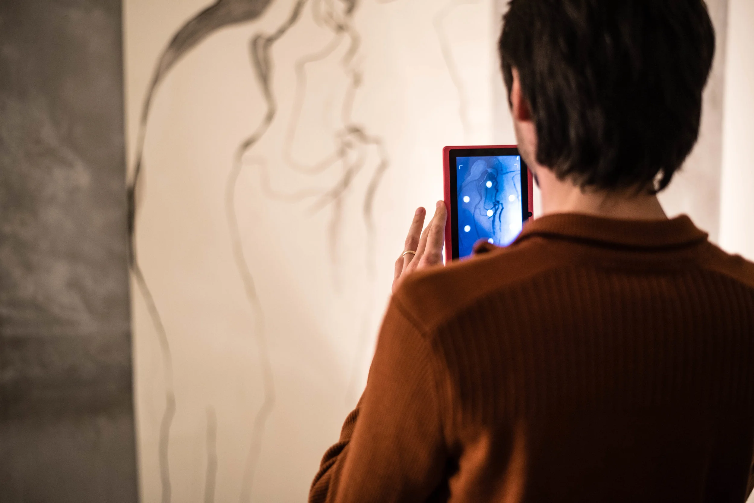 Patrick Hackett of Google TiltBrush explores the upstairs augmented reality art gallery featuring AR artworks by Lauren Carly Shaw, Zenka, Carla Gannis, and Stefanie Atkinson.