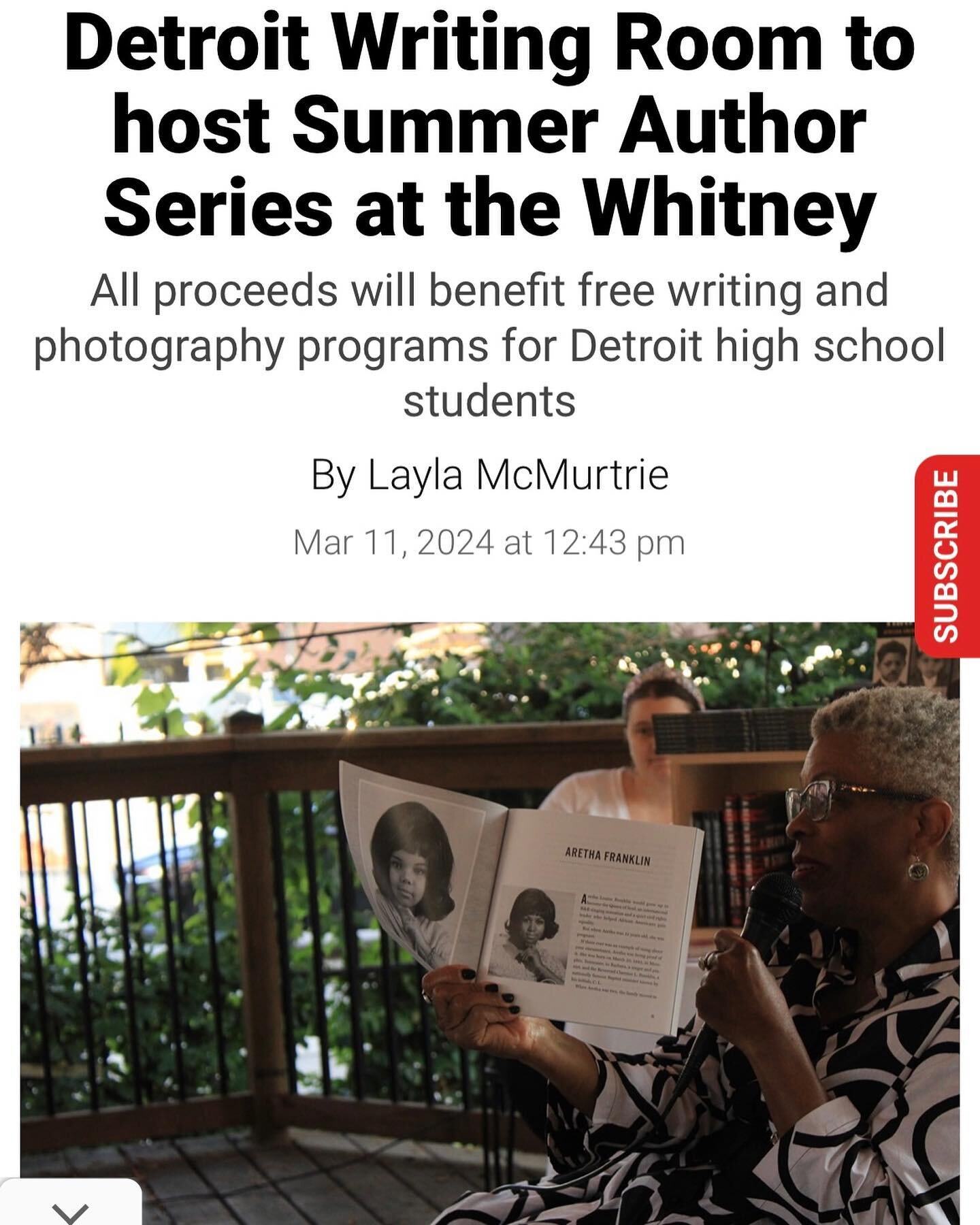 ICYMI: The @metrotimes featured our Summer Author Series lineup! ☀️📖☀️

Spaces are limited, so don&rsquo;t wait until the summer to get your tickets!

🎟 Get single tickets in our bio 🔗 or at detroitwritingroom.com/2024-author-series. 

🎟 Or get t