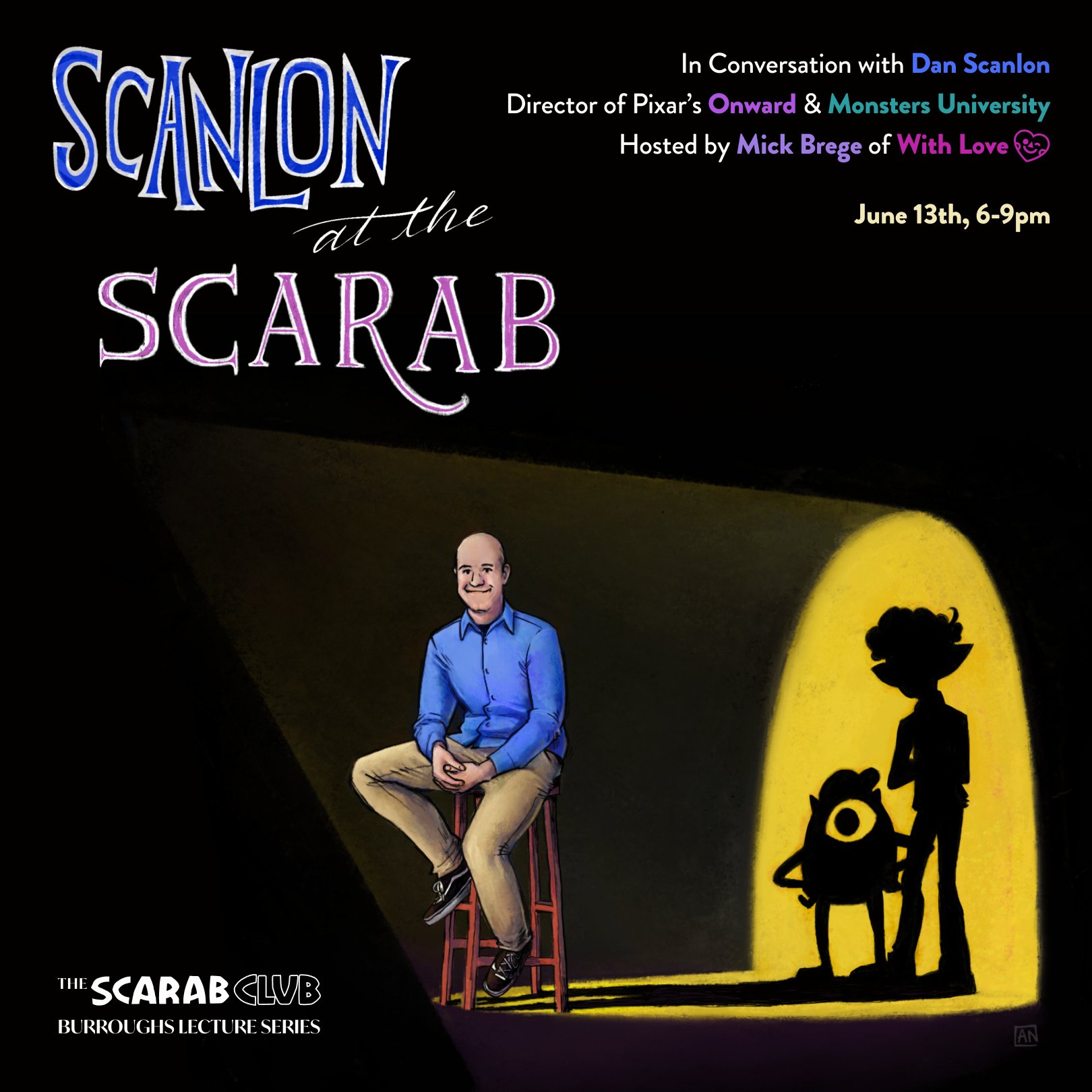 Are you interested in visual storytelling? 🎨 

Come meet the mind behind Pixar&rsquo;s &ldquo;Onward&rdquo; and &ldquo;Monsters University&rdquo; &mdash; Dan Scanlon, Clawson native and animation legend &mdash; this Friday at @scarabclubdetroit! 🎬
